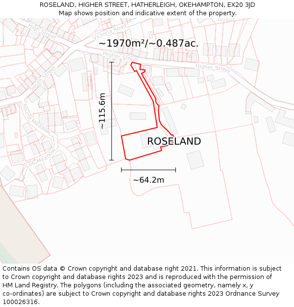 ROSELAND, HIGHER STREET, HATHERLEIGH, OKEHAMPTON, EX20 3JD: Plot and title map