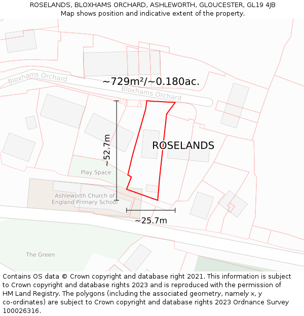 ROSELANDS, BLOXHAMS ORCHARD, ASHLEWORTH, GLOUCESTER, GL19 4JB: Plot and title map