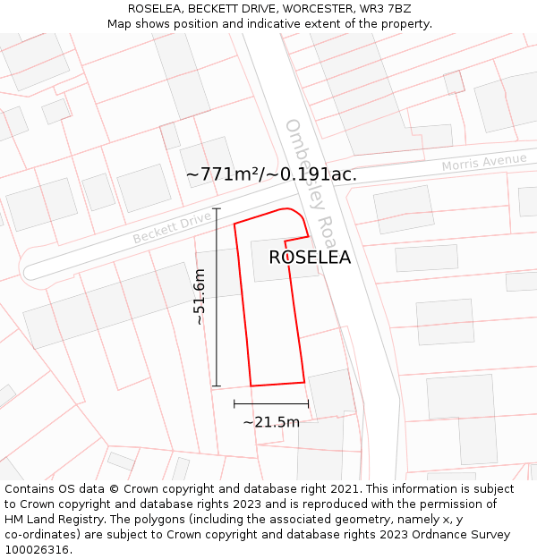 ROSELEA, BECKETT DRIVE, WORCESTER, WR3 7BZ: Plot and title map