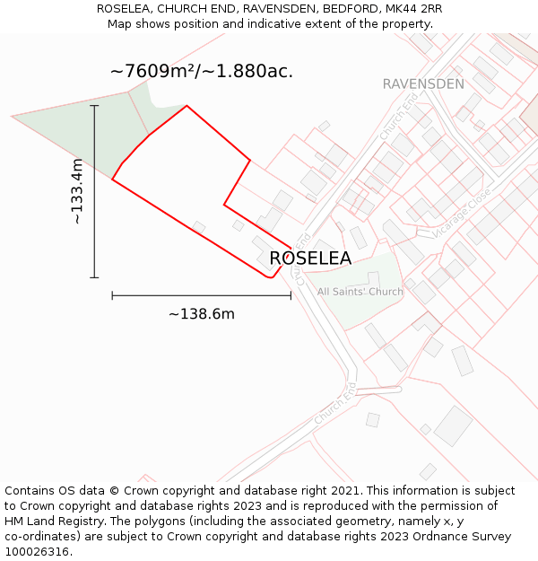 ROSELEA, CHURCH END, RAVENSDEN, BEDFORD, MK44 2RR: Plot and title map