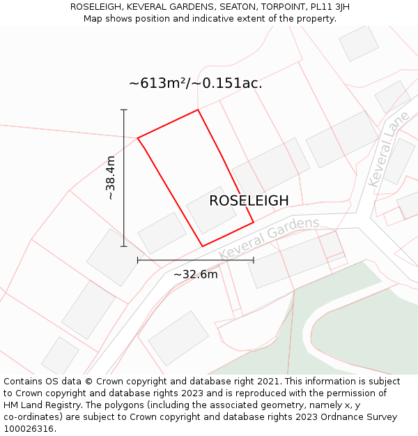 ROSELEIGH, KEVERAL GARDENS, SEATON, TORPOINT, PL11 3JH: Plot and title map