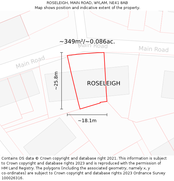 ROSELEIGH, MAIN ROAD, WYLAM, NE41 8AB: Plot and title map