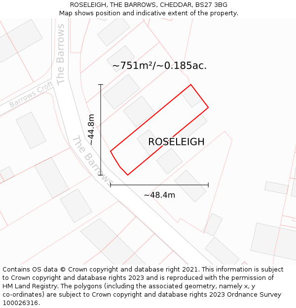 ROSELEIGH, THE BARROWS, CHEDDAR, BS27 3BG: Plot and title map