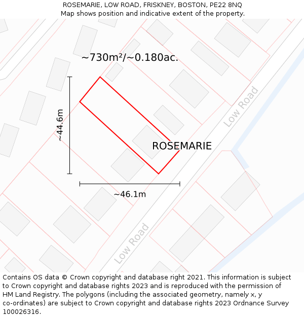 ROSEMARIE, LOW ROAD, FRISKNEY, BOSTON, PE22 8NQ: Plot and title map