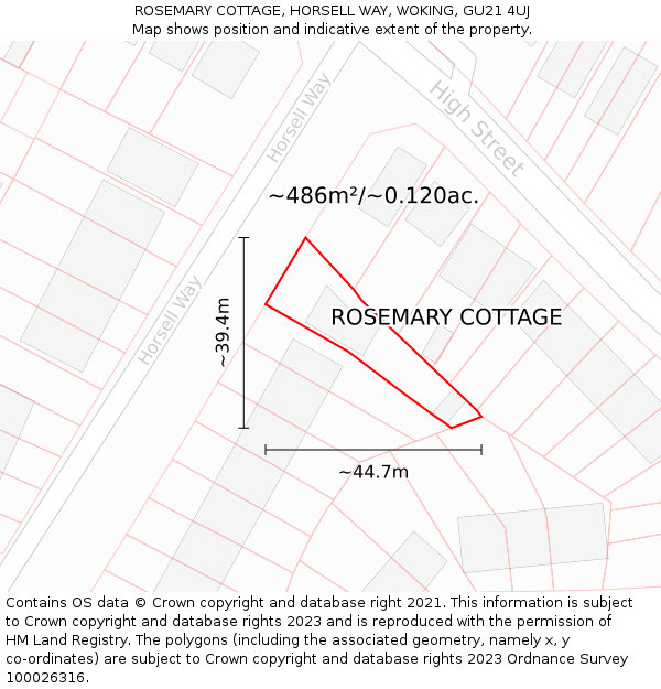 ROSEMARY COTTAGE, HORSELL WAY, WOKING, GU21 4UJ: Plot and title map