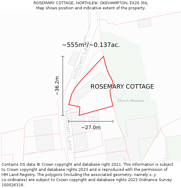ROSEMARY COTTAGE, NORTHLEW, OKEHAMPTON, EX20 3NL: Plot and title map