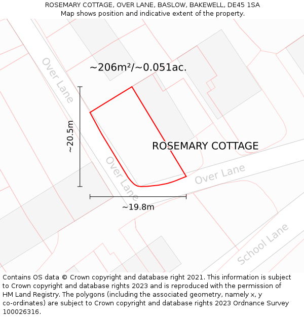ROSEMARY COTTAGE, OVER LANE, BASLOW, BAKEWELL, DE45 1SA: Plot and title map