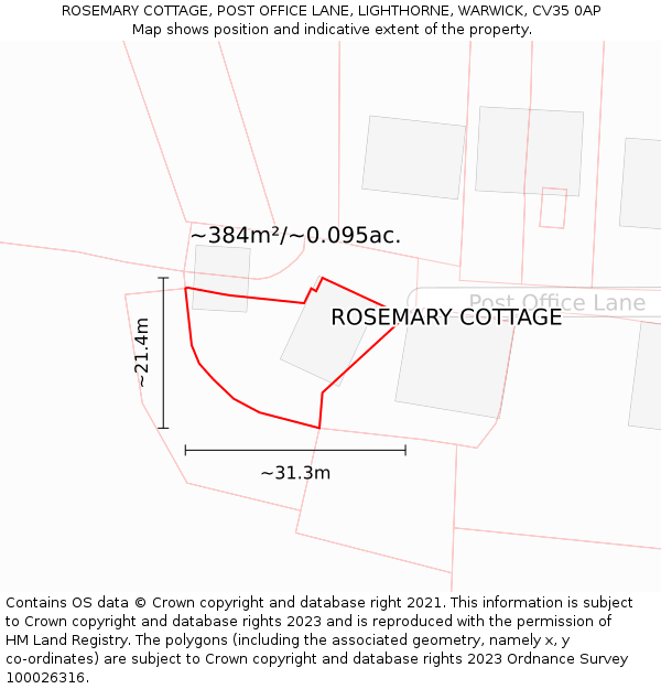 ROSEMARY COTTAGE, POST OFFICE LANE, LIGHTHORNE, WARWICK, CV35 0AP: Plot and title map