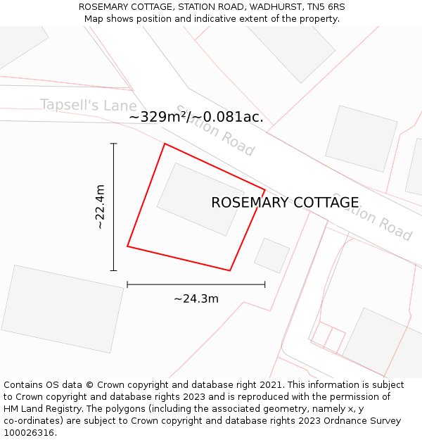 ROSEMARY COTTAGE, STATION ROAD, WADHURST, TN5 6RS: Plot and title map