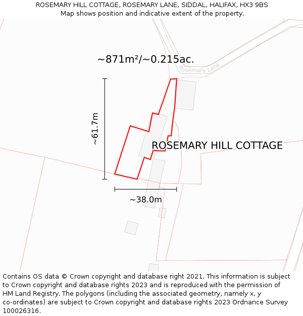 ROSEMARY HILL COTTAGE, ROSEMARY LANE, SIDDAL, HALIFAX, HX3 9BS: Plot and title map