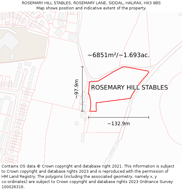 ROSEMARY HILL STABLES, ROSEMARY LANE, SIDDAL, HALIFAX, HX3 9BS: Plot and title map