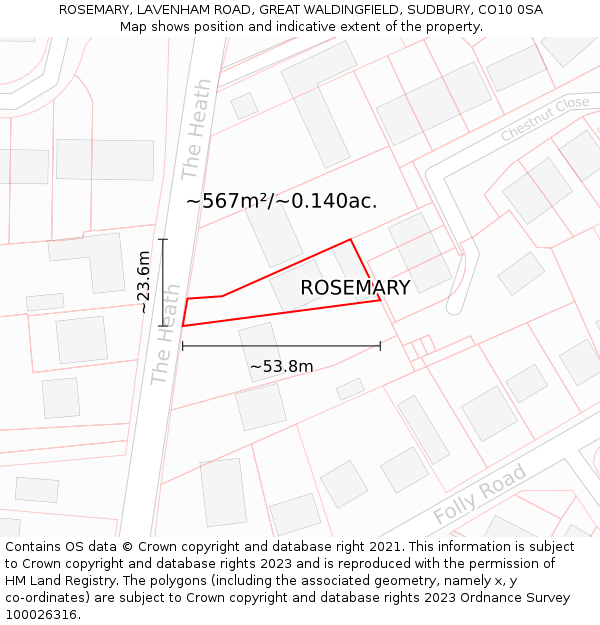 ROSEMARY, LAVENHAM ROAD, GREAT WALDINGFIELD, SUDBURY, CO10 0SA: Plot and title map