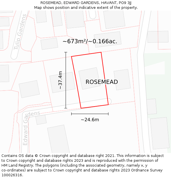 ROSEMEAD, EDWARD GARDENS, HAVANT, PO9 3JJ: Plot and title map