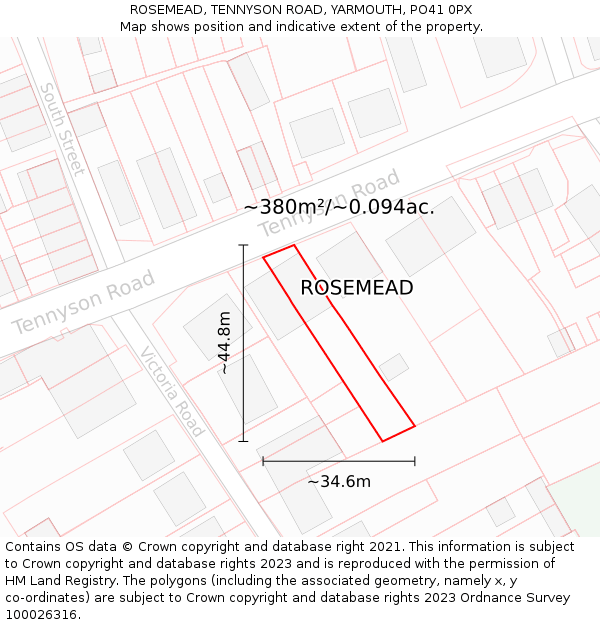 ROSEMEAD, TENNYSON ROAD, YARMOUTH, PO41 0PX: Plot and title map