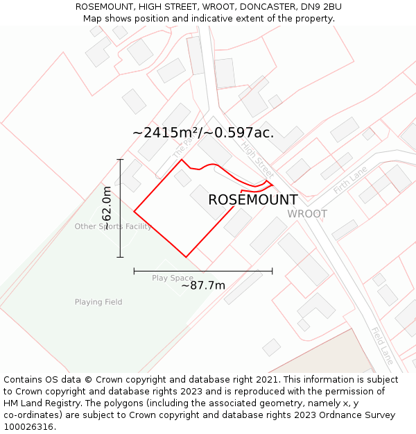 ROSEMOUNT, HIGH STREET, WROOT, DONCASTER, DN9 2BU: Plot and title map