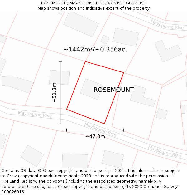 ROSEMOUNT, MAYBOURNE RISE, WOKING, GU22 0SH: Plot and title map