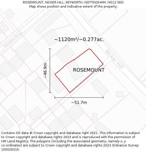 ROSEMOUNT, NICKER HILL, KEYWORTH, NOTTINGHAM, NG12 5ED: Plot and title map