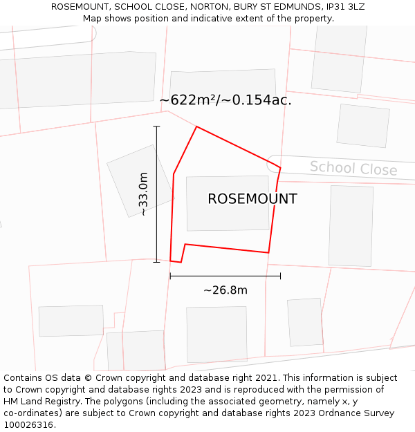 ROSEMOUNT, SCHOOL CLOSE, NORTON, BURY ST EDMUNDS, IP31 3LZ: Plot and title map