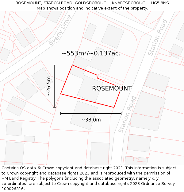 ROSEMOUNT, STATION ROAD, GOLDSBOROUGH, KNARESBOROUGH, HG5 8NS: Plot and title map