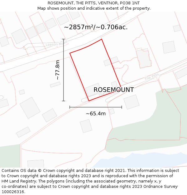 ROSEMOUNT, THE PITTS, VENTNOR, PO38 1NT: Plot and title map