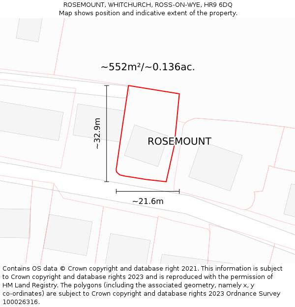 ROSEMOUNT, WHITCHURCH, ROSS-ON-WYE, HR9 6DQ: Plot and title map