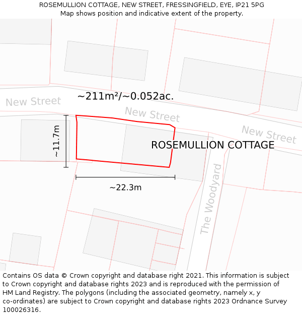 ROSEMULLION COTTAGE, NEW STREET, FRESSINGFIELD, EYE, IP21 5PG: Plot and title map