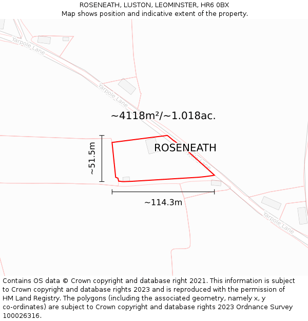 ROSENEATH, LUSTON, LEOMINSTER, HR6 0BX: Plot and title map
