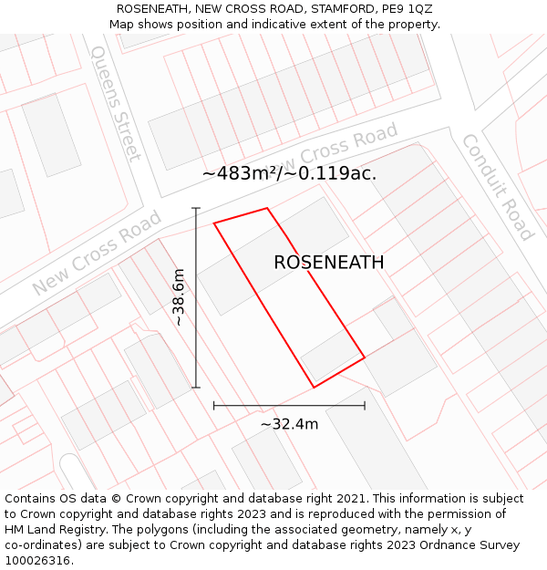 ROSENEATH, NEW CROSS ROAD, STAMFORD, PE9 1QZ: Plot and title map