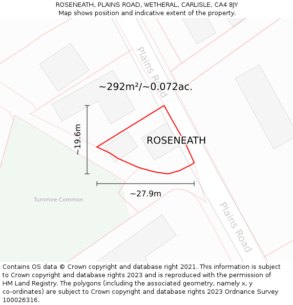 ROSENEATH, PLAINS ROAD, WETHERAL, CARLISLE, CA4 8JY: Plot and title map