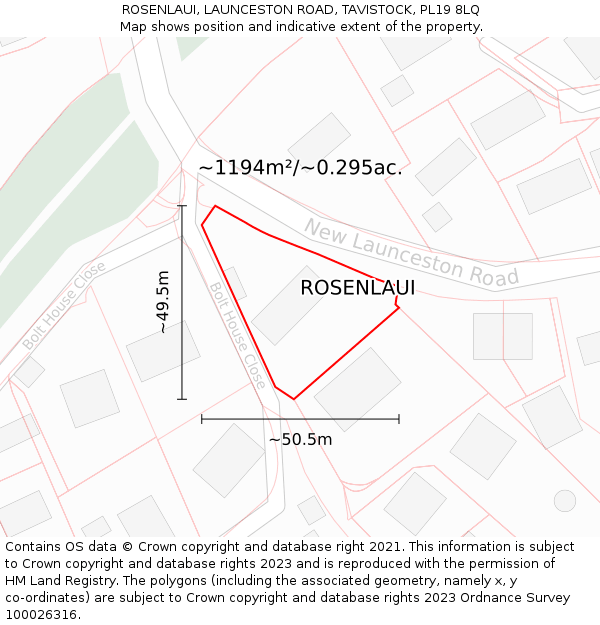 ROSENLAUI, LAUNCESTON ROAD, TAVISTOCK, PL19 8LQ: Plot and title map