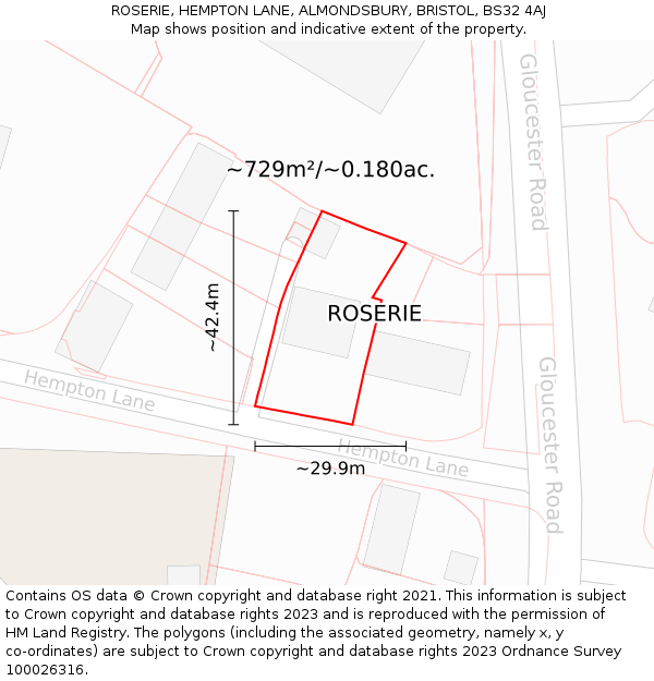 ROSERIE, HEMPTON LANE, ALMONDSBURY, BRISTOL, BS32 4AJ: Plot and title map