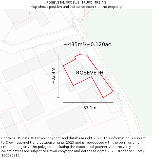 ROSEVETH, PROBUS, TRURO, TR2 4JS: Plot and title map