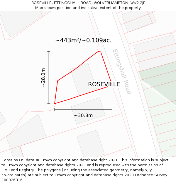 ROSEVILLE, ETTINGSHALL ROAD, WOLVERHAMPTON, WV2 2JP: Plot and title map