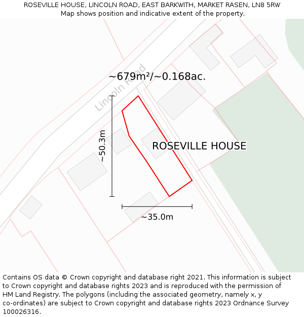 ROSEVILLE HOUSE, LINCOLN ROAD, EAST BARKWITH, MARKET RASEN, LN8 5RW: Plot and title map