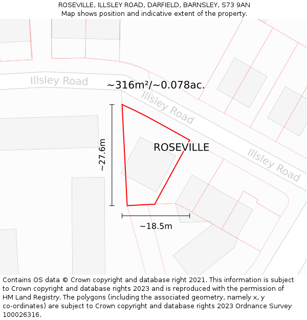 ROSEVILLE, ILLSLEY ROAD, DARFIELD, BARNSLEY, S73 9AN: Plot and title map