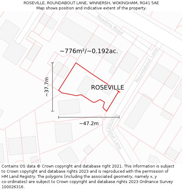ROSEVILLE, ROUNDABOUT LANE, WINNERSH, WOKINGHAM, RG41 5AE: Plot and title map