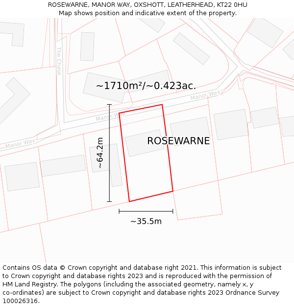 ROSEWARNE, MANOR WAY, OXSHOTT, LEATHERHEAD, KT22 0HU: Plot and title map