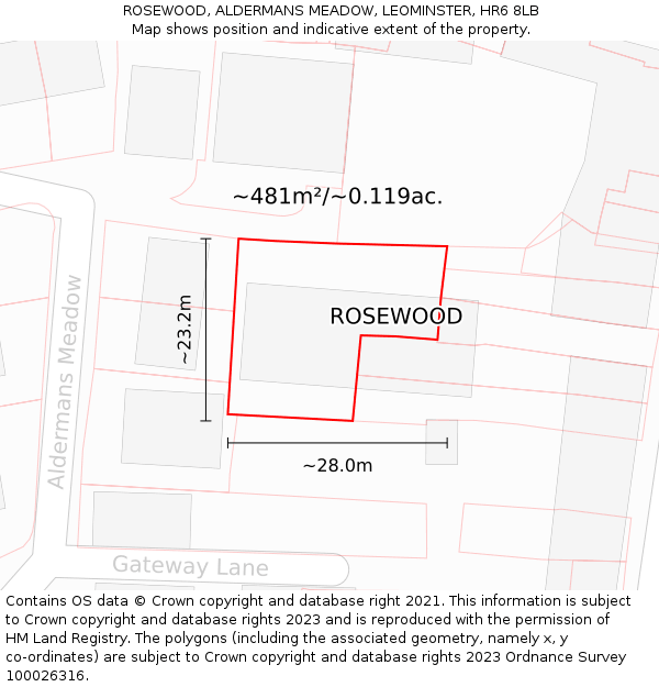 ROSEWOOD, ALDERMANS MEADOW, LEOMINSTER, HR6 8LB: Plot and title map