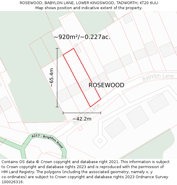 ROSEWOOD, BABYLON LANE, LOWER KINGSWOOD, TADWORTH, KT20 6UU: Plot and title map