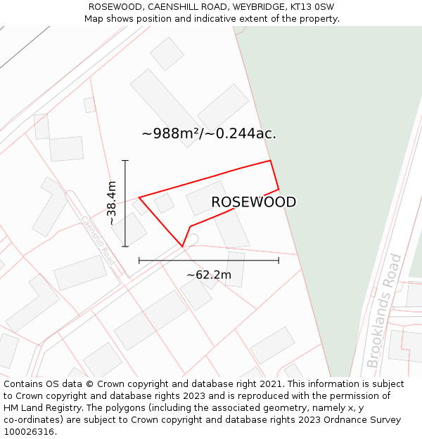ROSEWOOD, CAENSHILL ROAD, WEYBRIDGE, KT13 0SW: Plot and title map