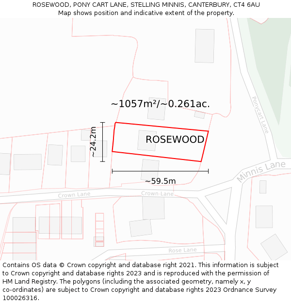 ROSEWOOD, PONY CART LANE, STELLING MINNIS, CANTERBURY, CT4 6AU: Plot and title map