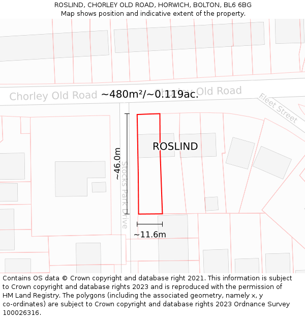 ROSLIND, CHORLEY OLD ROAD, HORWICH, BOLTON, BL6 6BG: Plot and title map