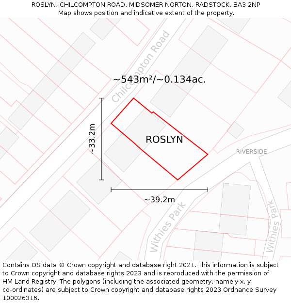 ROSLYN, CHILCOMPTON ROAD, MIDSOMER NORTON, RADSTOCK, BA3 2NP: Plot and title map