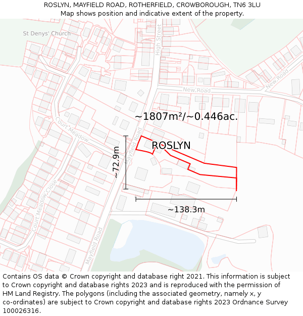 ROSLYN, MAYFIELD ROAD, ROTHERFIELD, CROWBOROUGH, TN6 3LU: Plot and title map