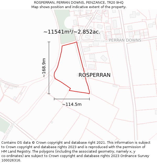 ROSPERRAN, PERRAN DOWNS, PENZANCE, TR20 9HQ: Plot and title map