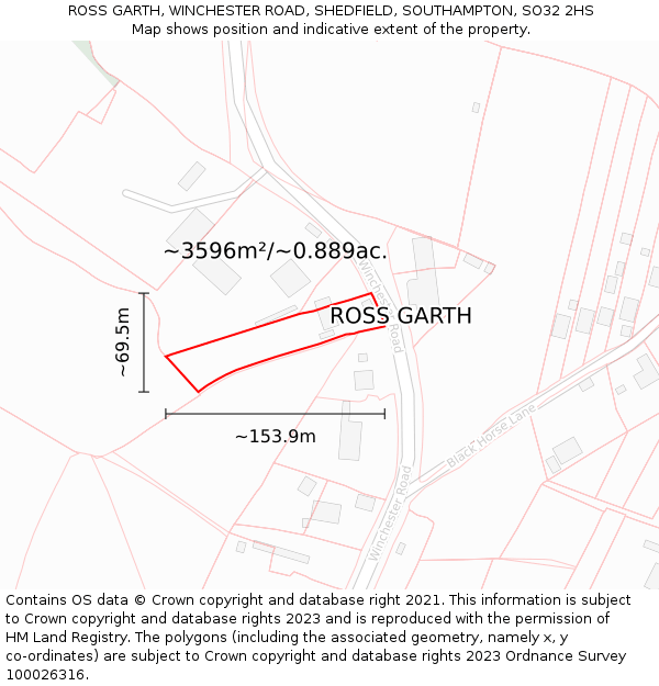 ROSS GARTH, WINCHESTER ROAD, SHEDFIELD, SOUTHAMPTON, SO32 2HS: Plot and title map