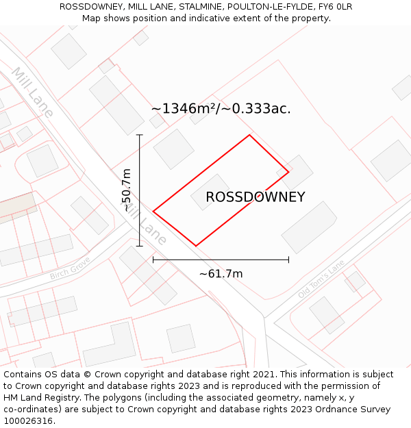ROSSDOWNEY, MILL LANE, STALMINE, POULTON-LE-FYLDE, FY6 0LR: Plot and title map