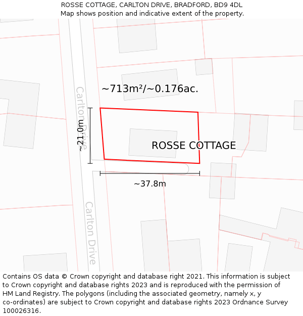ROSSE COTTAGE, CARLTON DRIVE, BRADFORD, BD9 4DL: Plot and title map