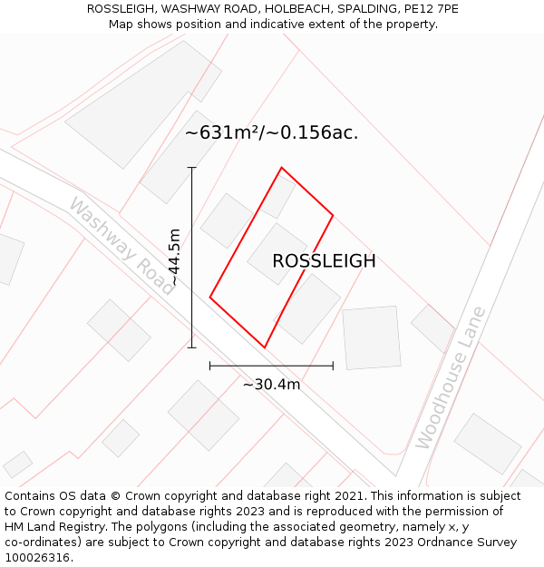ROSSLEIGH, WASHWAY ROAD, HOLBEACH, SPALDING, PE12 7PE: Plot and title map