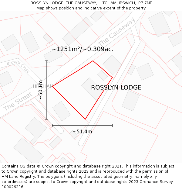 ROSSLYN LODGE, THE CAUSEWAY, HITCHAM, IPSWICH, IP7 7NF: Plot and title map